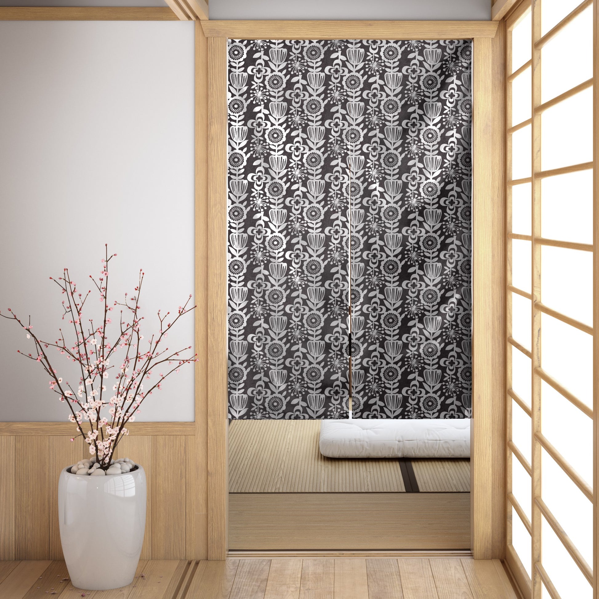Saku Black Noren Japanese Door Curtain