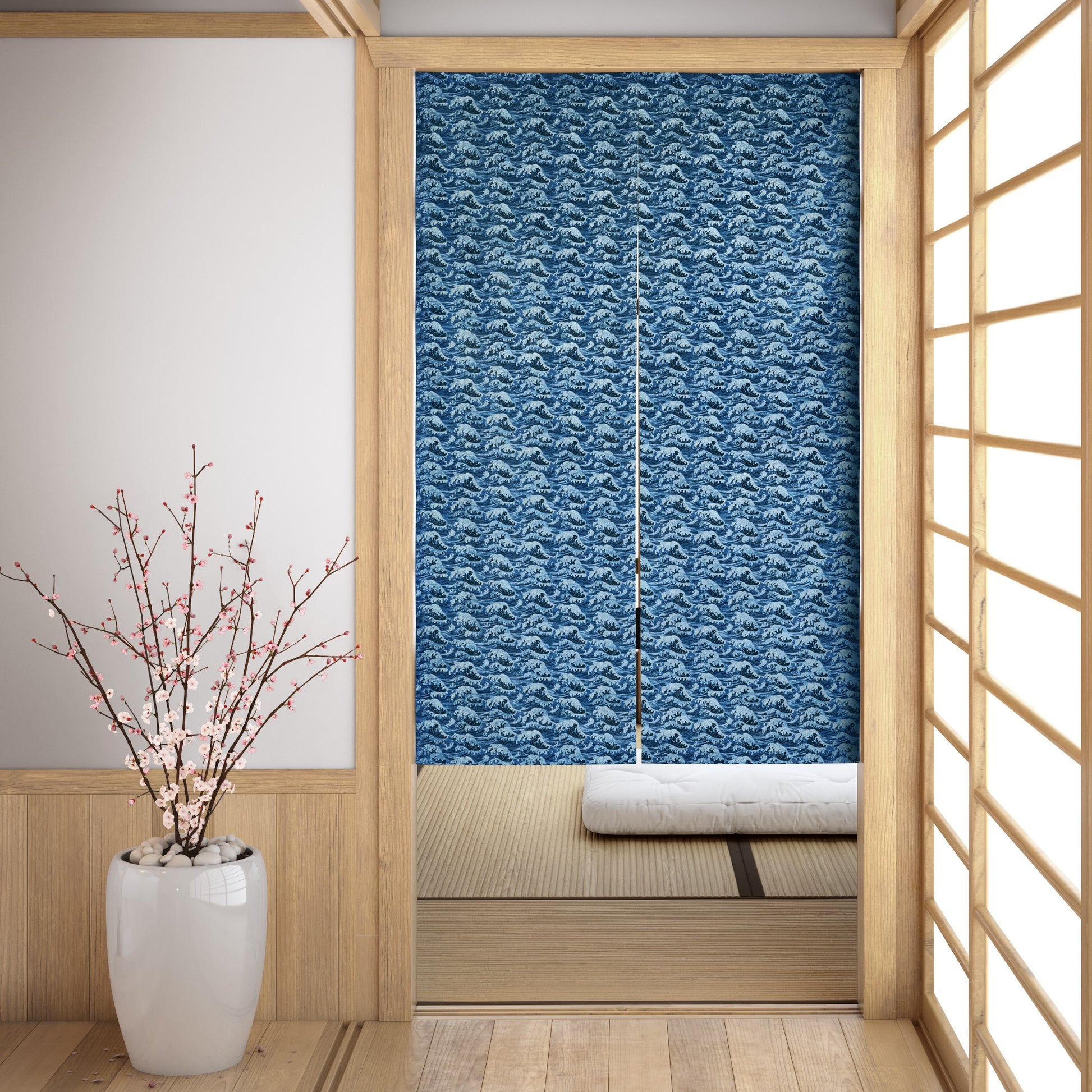Tidal Wave Blue Noren Japanese Door Curtain